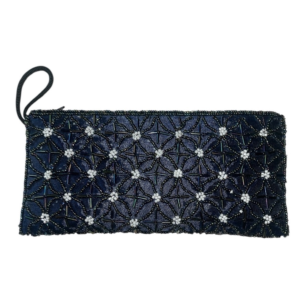Elegant  Deep Navy Beaded Clutch NWOT